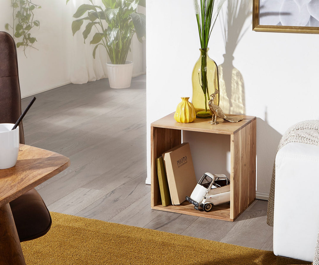 Cube Regal NAKO_ Massivholz_ Beistelltisch/Bücherregal_ vielseitig_ pflegeleicht - KADIMA DESIGN_Farbe_ Beige_ Größe_ 43x33x43 cm_