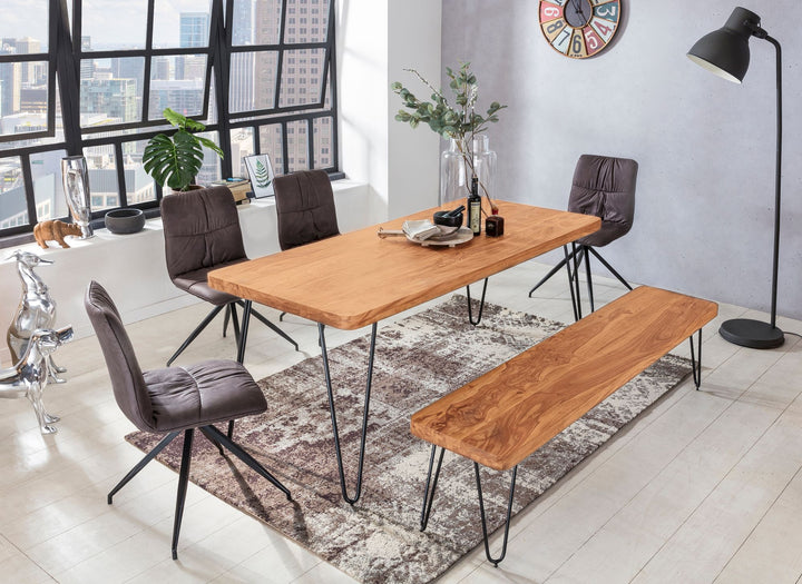 Esstisch BALU Massivholz_ 180x80 cm_ 4 Metallbeine_ handgefertigtes Unikat_ einfacher Aufbau - KADIMA DESIGN_Farbe_ Beige_ Größe_ 180x80x76 cm_