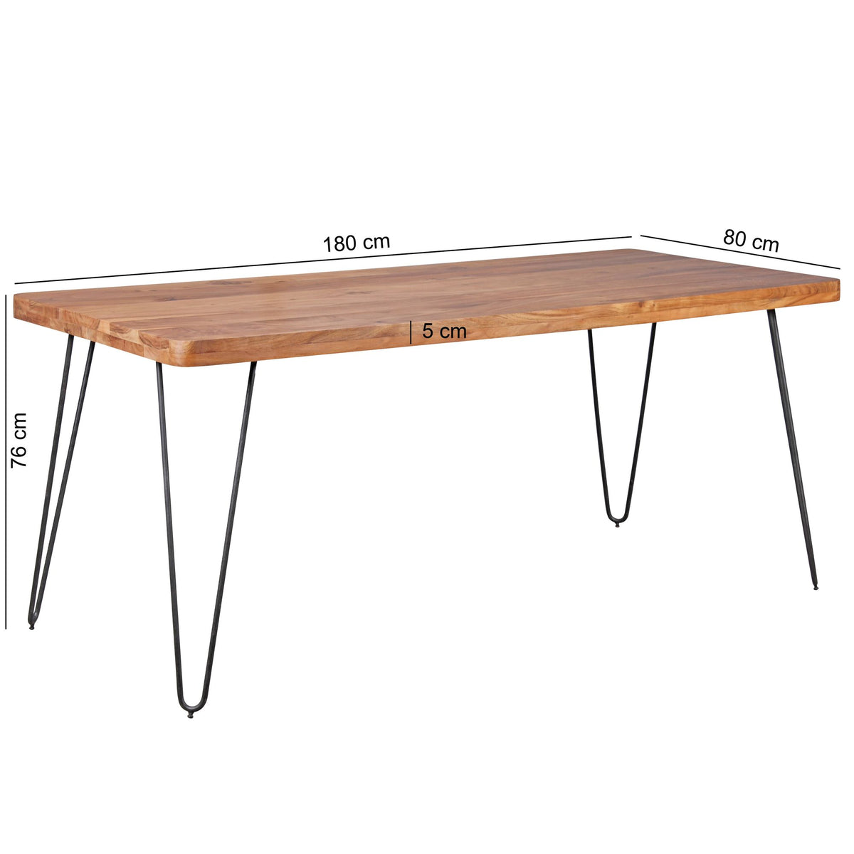 Esstisch BALU Massivholz_ 180x80 cm_ 4 Metallbeine_ handgefertigtes Unikat_ einfacher Aufbau - KADIMA DESIGN_Farbe_ Beige_ Größe_ 180x80x76 cm_