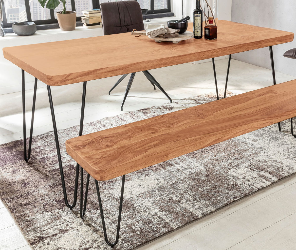Esstisch BALU Massivholz_ 180x80 cm_ 4 Metallbeine_ handgefertigtes Unikat_ einfacher Aufbau - KADIMA DESIGN_Farbe_ Beige_ Größe_ 180x80x76 cm_