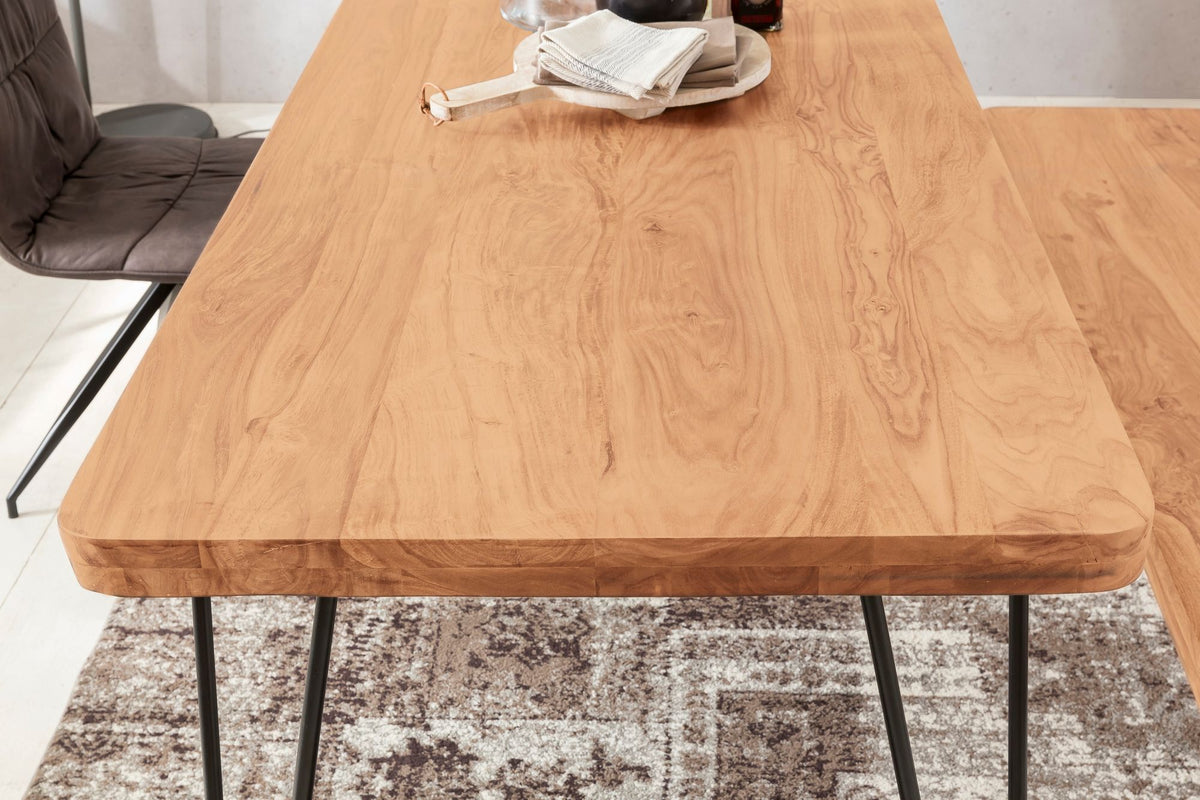 Esstisch BALU Massivholz_ 180x80 cm_ 4 Metallbeine_ handgefertigtes Unikat_ einfacher Aufbau - KADIMA DESIGN_Farbe_ Beige_ Größe_ 180x80x76 cm_