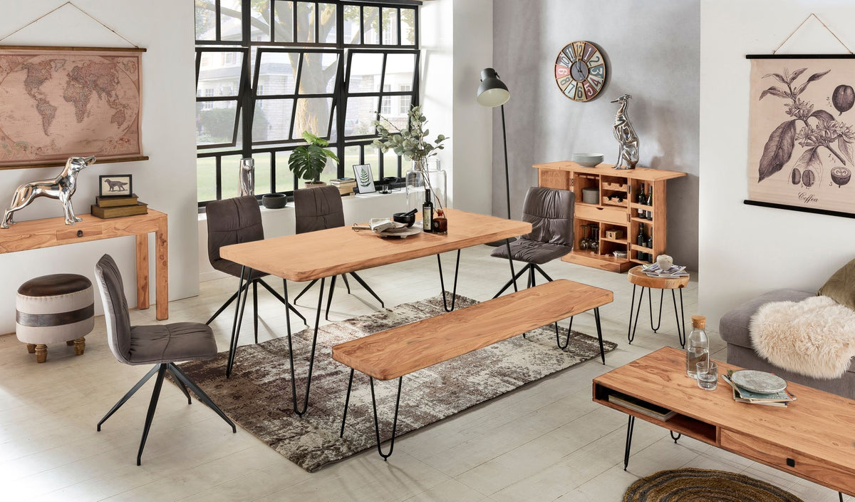 Esstisch BALU Massivholz_ 180x80 cm_ 4 Metallbeine_ handgefertigtes Unikat_ einfacher Aufbau - KADIMA DESIGN_Farbe_ Beige_ Größe_ 180x80x76 cm_
