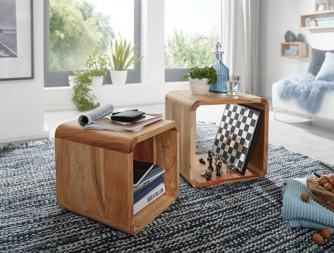 Moderne Akazie Satztische 2er Set_ Massivholz - Vielseitig &amp; Handgefertigt - KADIMA DESIGN_Größe_ 43x36x43 cm_