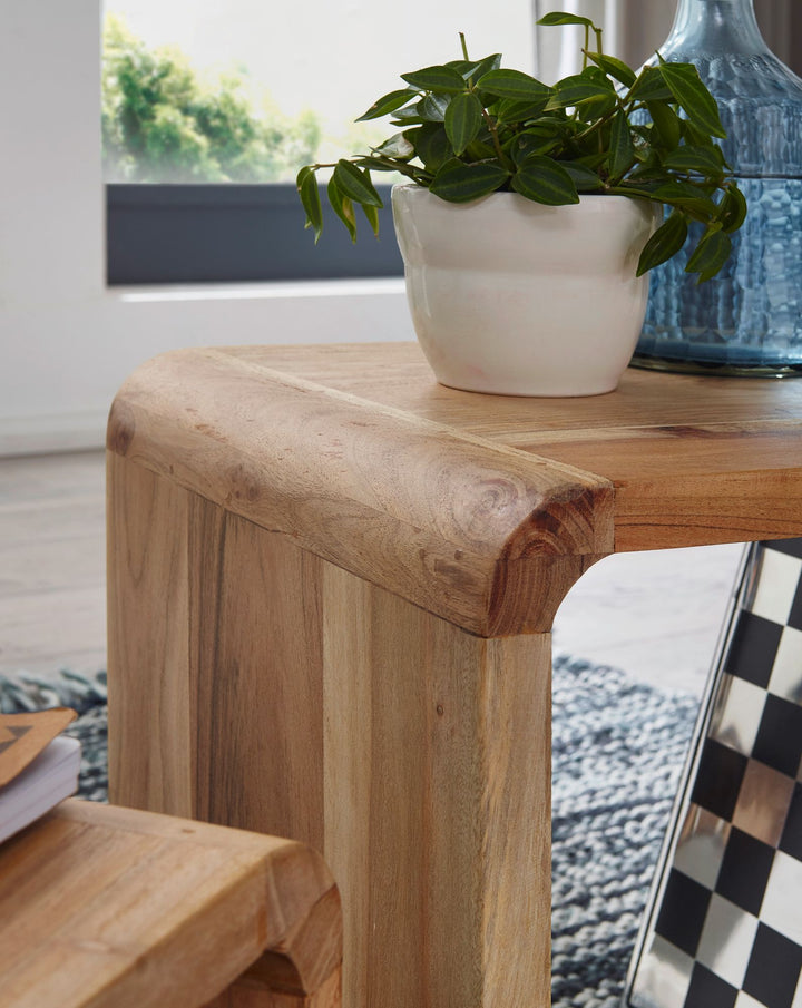 Moderne Akazie Satztische 2er Set_ Massivholz - Vielseitig &amp;amp; Handgefertigt - KADIMA DESIGN_Größe_ 43x36x43 cm_