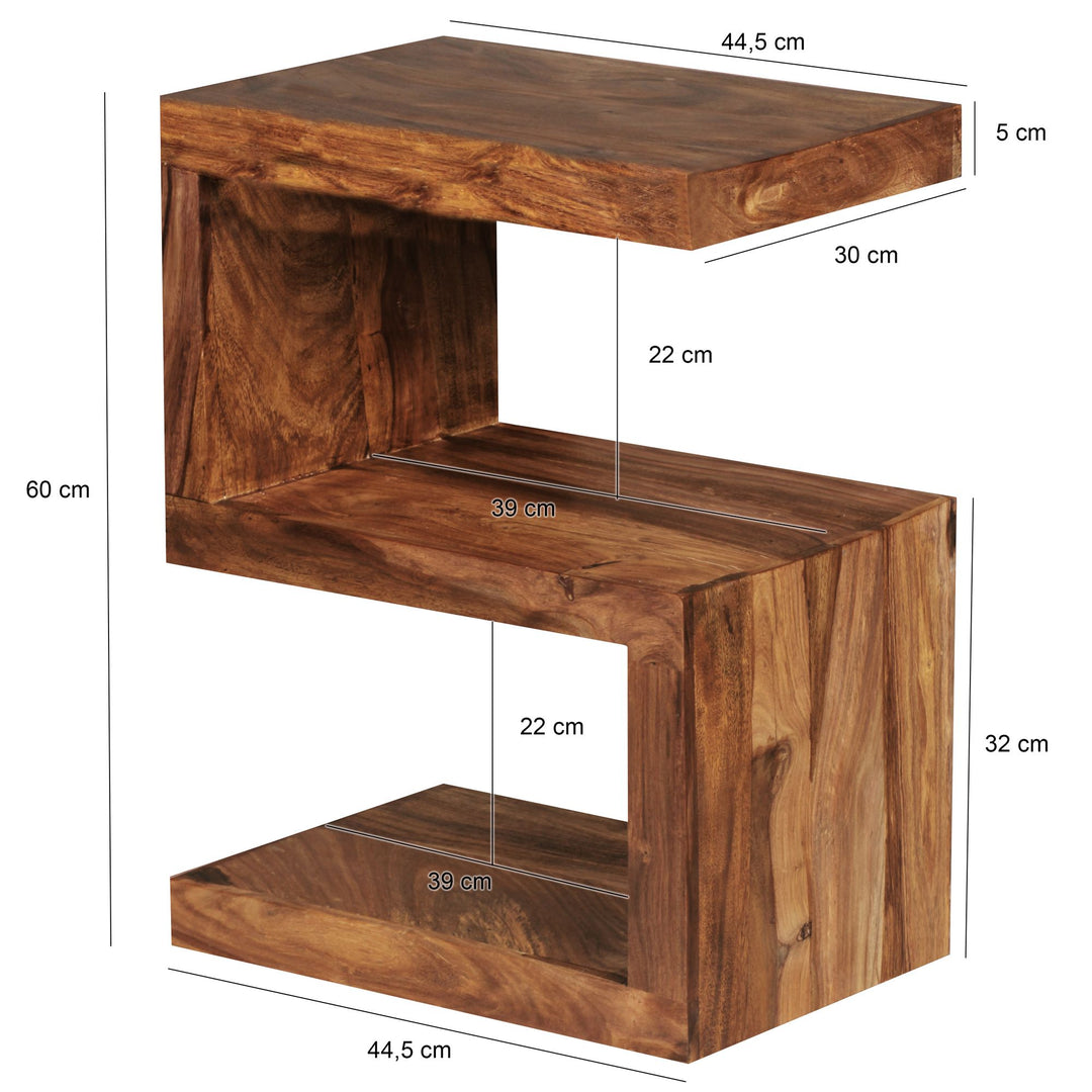 Beistelltisch &quot;S&quot; Cube NAKO_ Sheesham-Holz_ S-Form_ 44x30 cm_ 60 cm Höhe_ handgefertigt - KADIMA DESIGN_Farbe_ Braun_ Größe_ 44x30x60 cm_