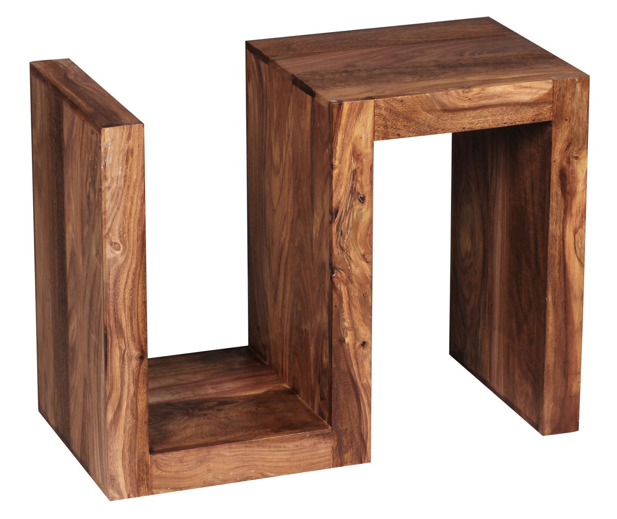 Beistelltisch "S" Cube NAKO_ Sheesham-Holz_ S-Form_ 44x30 cm_ 60 cm Höhe_ handgefertigt - KADIMA DESIGN_Farbe_ Braun_ Größe_ 44x30x60 cm_