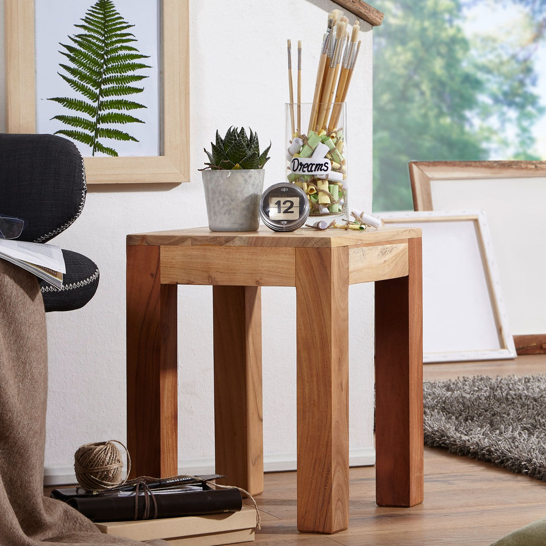 Massivholz-Tisch NAKO_ Handgefertigt_ 45x40x45 cm_ Sheeshamholz_ 50kg Belastbarkeit - KADIMA DESIGN_Farbe_ Beige_ Größe_ 35x35x45 cm_