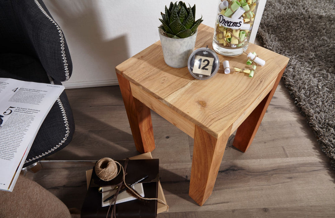 Massivholz-Tisch NAKO_ Handgefertigt_ 45x40x45 cm_ Sheeshamholz_ 50kg Belastbarkeit - KADIMA DESIGN_Farbe_ Beige_ Größe_ 35x35x45 cm_
