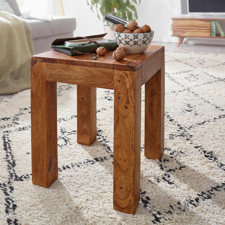 Massivholz-Tisch NAKO_ Handgefertigt_ 45x40x45 cm_ Sheeshamholz_ 50kg Belastbarkeit - KADIMA DESIGN_Farbe_ Braun_ Größe_ 35x35x45 cm_