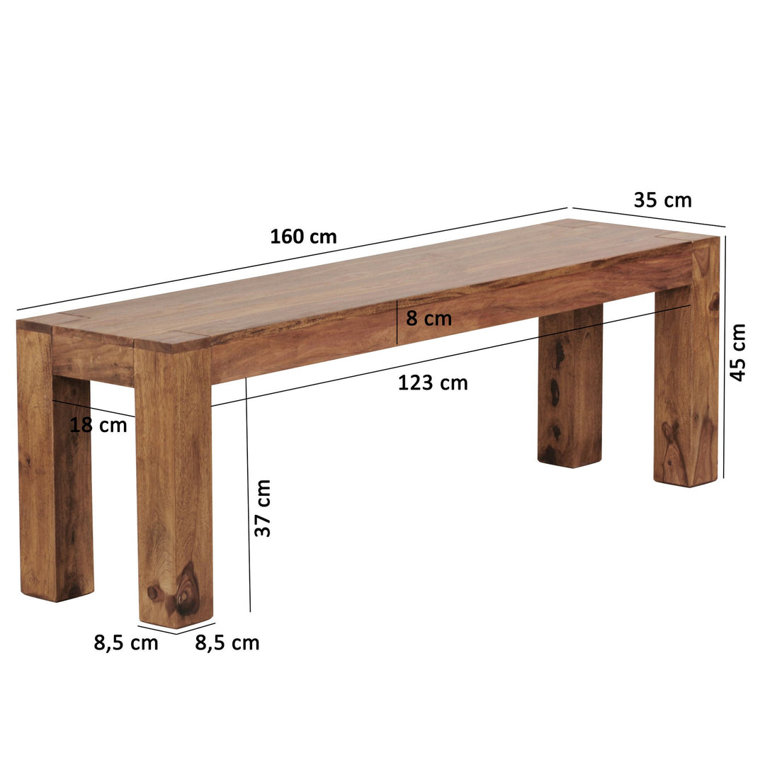 Sitzbank Landhaus-Stil_ Massivholz_ Akazie/Sheesham_ 160/180x45 cm_ 200/250 kg Belastung_ handgefertigt - KADIMA DESIGN_Farbe_ Braun_ Größe_ 160x35x45 cm_