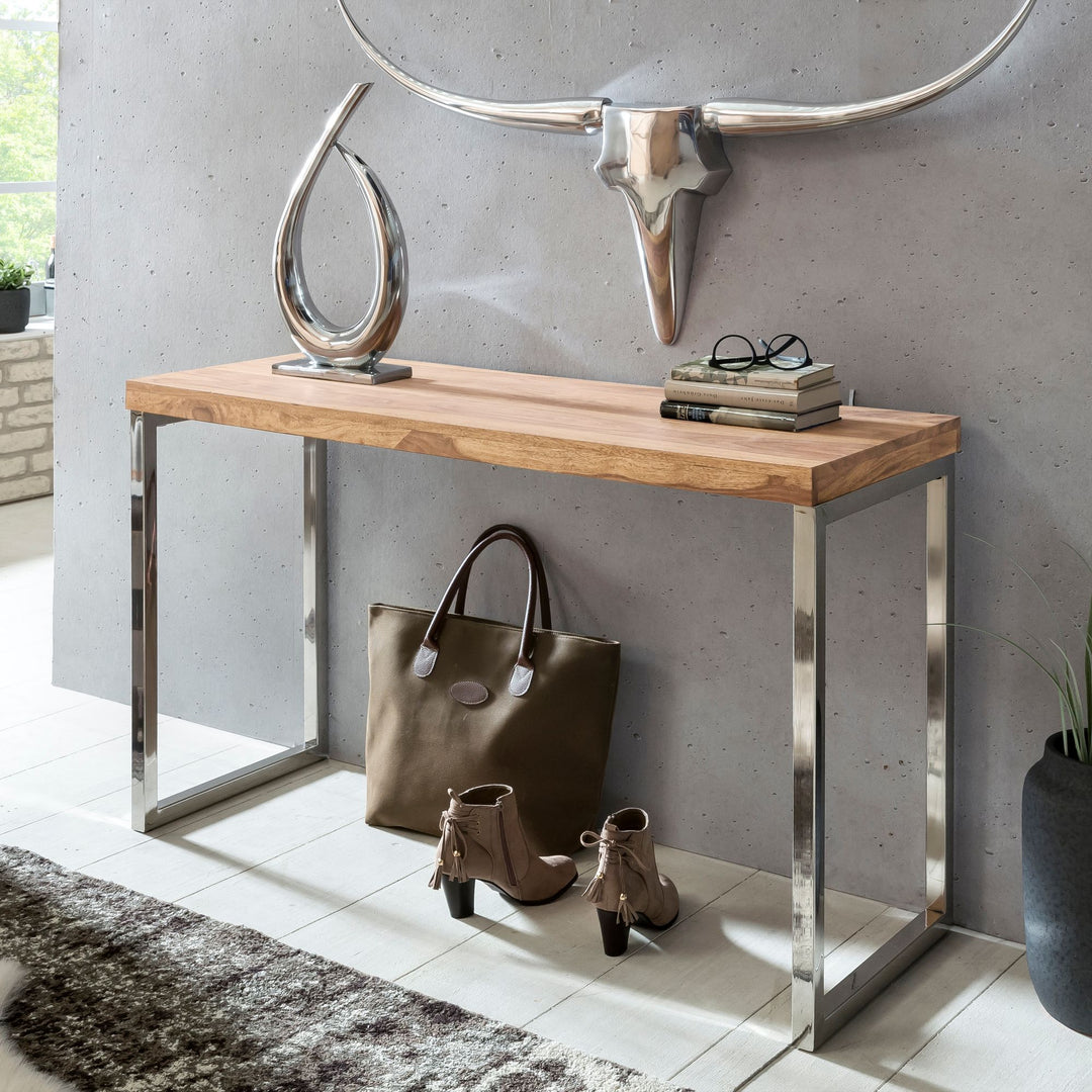 Konsolentisch ISEN_ Flexibel_ 120x76x45 cm_ Massivholz_ Chromgestell_ handgefertigt - KADIMA DESIGN_Farbe_ Beige_ Größe_ 120x45x77 cm_