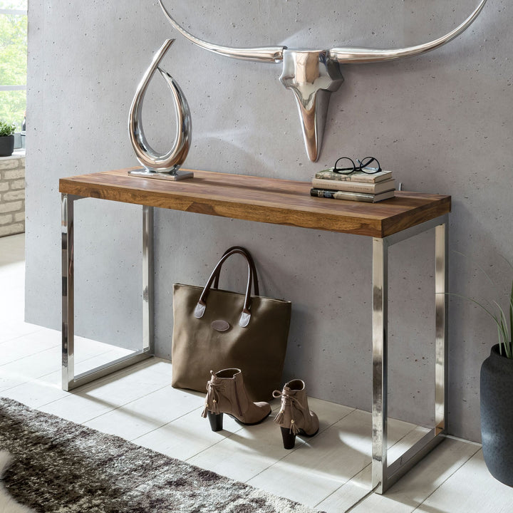 Konsolentisch ISEN_ Flexibel_ 120x76x45 cm_ Massivholz_ Chromgestell_ handgefertigt - KADIMA DESIGN_Farbe_ Braun_ Größe_ 120x45x77 cm_