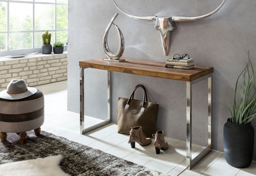 Konsolentisch ISEN_ Flexibel_ 120x76x45 cm_ Massivholz_ Chromgestell_ handgefertigt - KADIMA DESIGN_Farbe_ Braun_ Größe_ 120x45x77 cm_