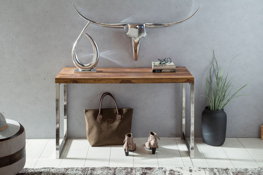 Konsolentisch ISEN_ Flexibel_ 120x76x45 cm_ Massivholz_ Chromgestell_ handgefertigt - KADIMA DESIGN_Farbe_ Braun_ Größe_ 120x45x77 cm_