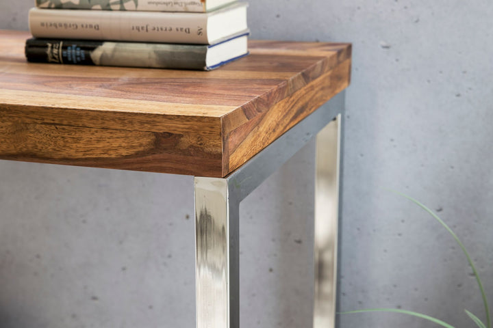 Konsolentisch ISEN_ Flexibel_ 120x76x45 cm_ Massivholz_ Chromgestell_ handgefertigt - KADIMA DESIGN_Farbe_ Braun_ Größe_ 120x45x77 cm_