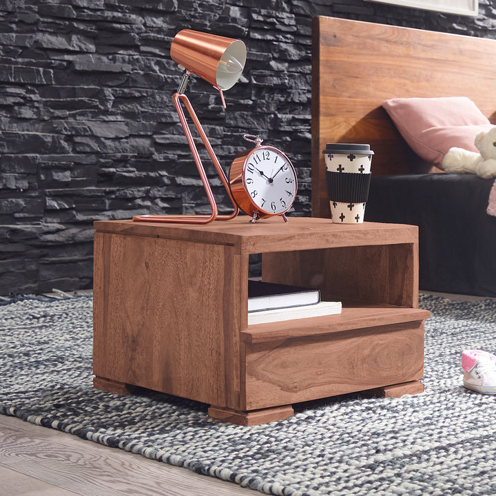 Nachtkonsole NAKO Massivholz_ Schublade_ Ablage_ Landhausstil_ pflegeleicht_ montiert geliefert - KADIMA DESIGN_Farbe_ Beige_ Größe_ 40x40x30 cm_