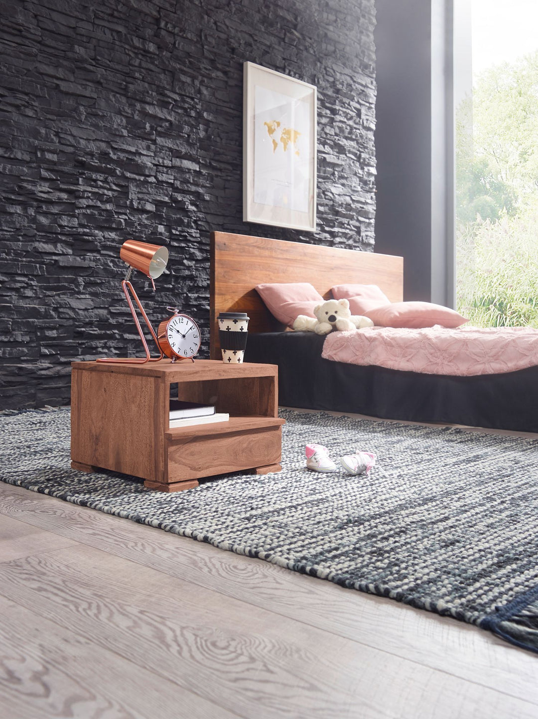 Nachtkonsole NAKO Massivholz_ Schublade_ Ablage_ Landhausstil_ pflegeleicht_ montiert geliefert - KADIMA DESIGN_Farbe_ Beige_ Größe_ 40x40x30 cm_