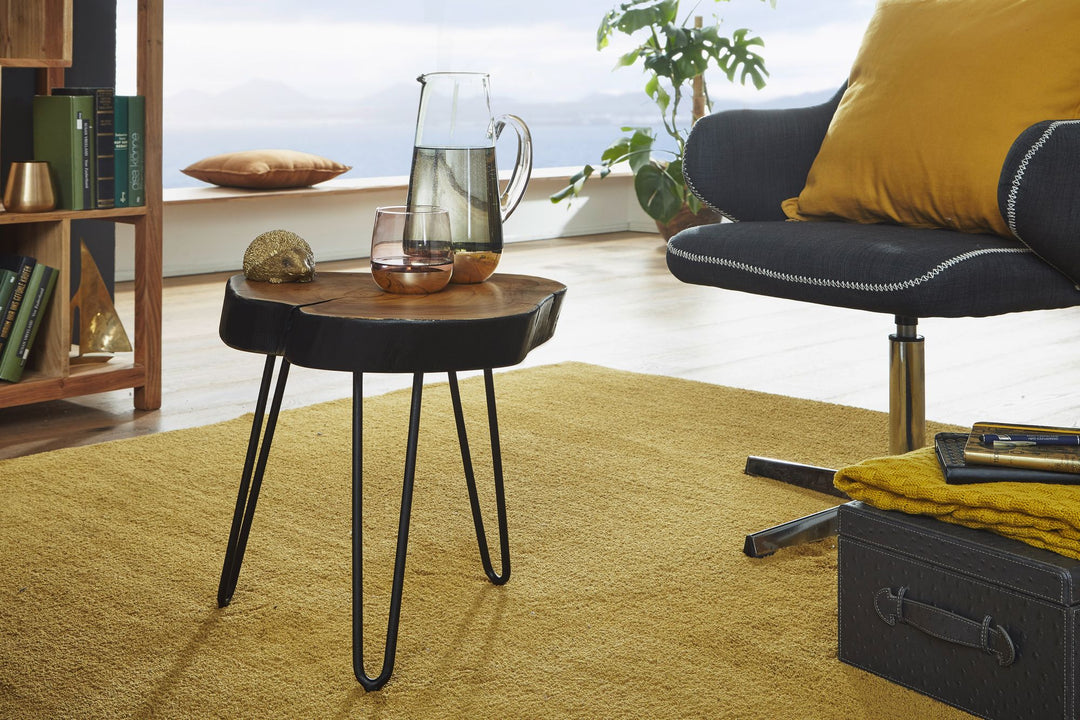 Beistelltisch BALU Massivholz_ Metallbeine_ Baumstammoptik_ robust_ pflegeleicht - KADIMA DESIGN_Farbe_ Braun_ Größe_ 35x35x45 cm_
