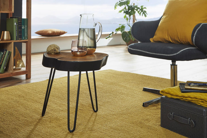 Beistelltisch BALU Massivholz_ Metallbeine_ Baumstammoptik_ robust_ pflegeleicht - KADIMA DESIGN_Farbe_ Braun_ Größe_ 35x35x45 cm_