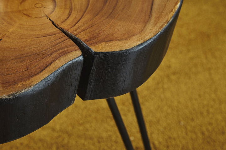 Beistelltisch BALU Massivholz_ Metallbeine_ Baumstammoptik_ robust_ pflegeleicht - KADIMA DESIGN_Farbe_ Braun_ Größe_ 35x35x45 cm_