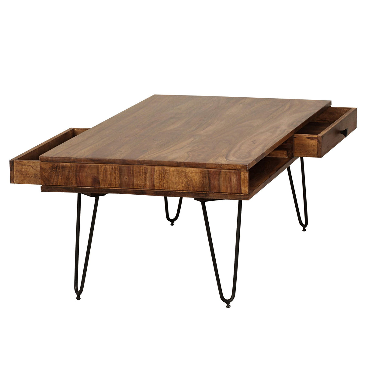 Couchtisch BALU mit Schubfächern_ 120x60x43 cm_ Sheesham Massivholz_ Metallfüße_ leichter Aufbau - KADIMA DESIGN_Farbe_ Braun_ Größe_ 110x60x42 cm_