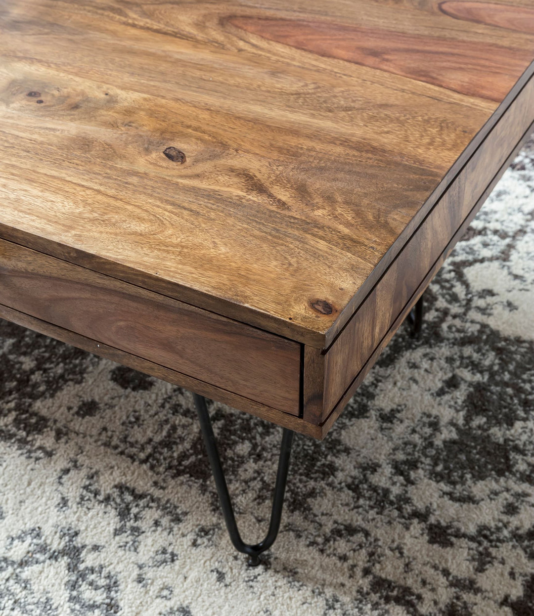 Couchtisch BALU mit Schubfächern_ 120x60x43 cm_ Sheesham Massivholz_ Metallfüße_ leichter Aufbau - KADIMA DESIGN_Farbe_ Braun_ Größe_ 110x60x40 cm_