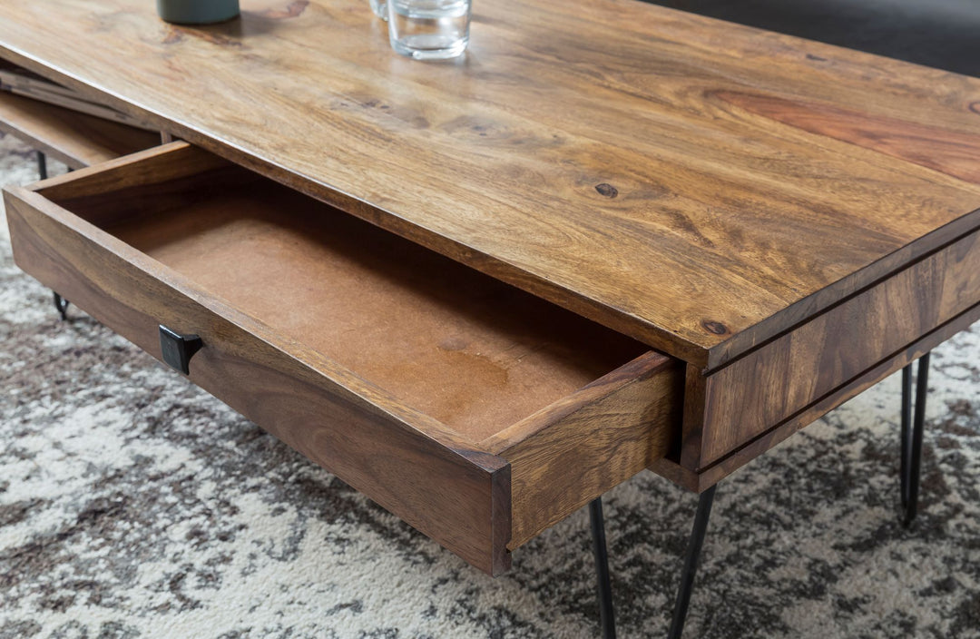 Couchtisch BALU mit Schubfächern_ 120x60x43 cm_ Sheesham Massivholz_ Metallfüße_ leichter Aufbau - KADIMA DESIGN_Farbe_ Braun_ Größe_ 110x60x40 cm_