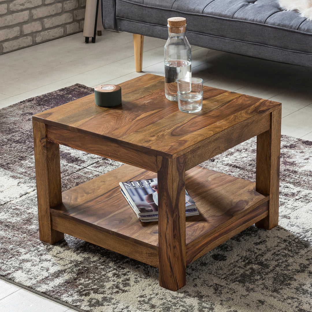 Couchtisch NAKO Massivholz_ Landhausstil_ Ablagefach_ robust_ pflegeleicht - KADIMA DESIGN_Farbe_ Braun_ Größe_ 60x60x45 cm_