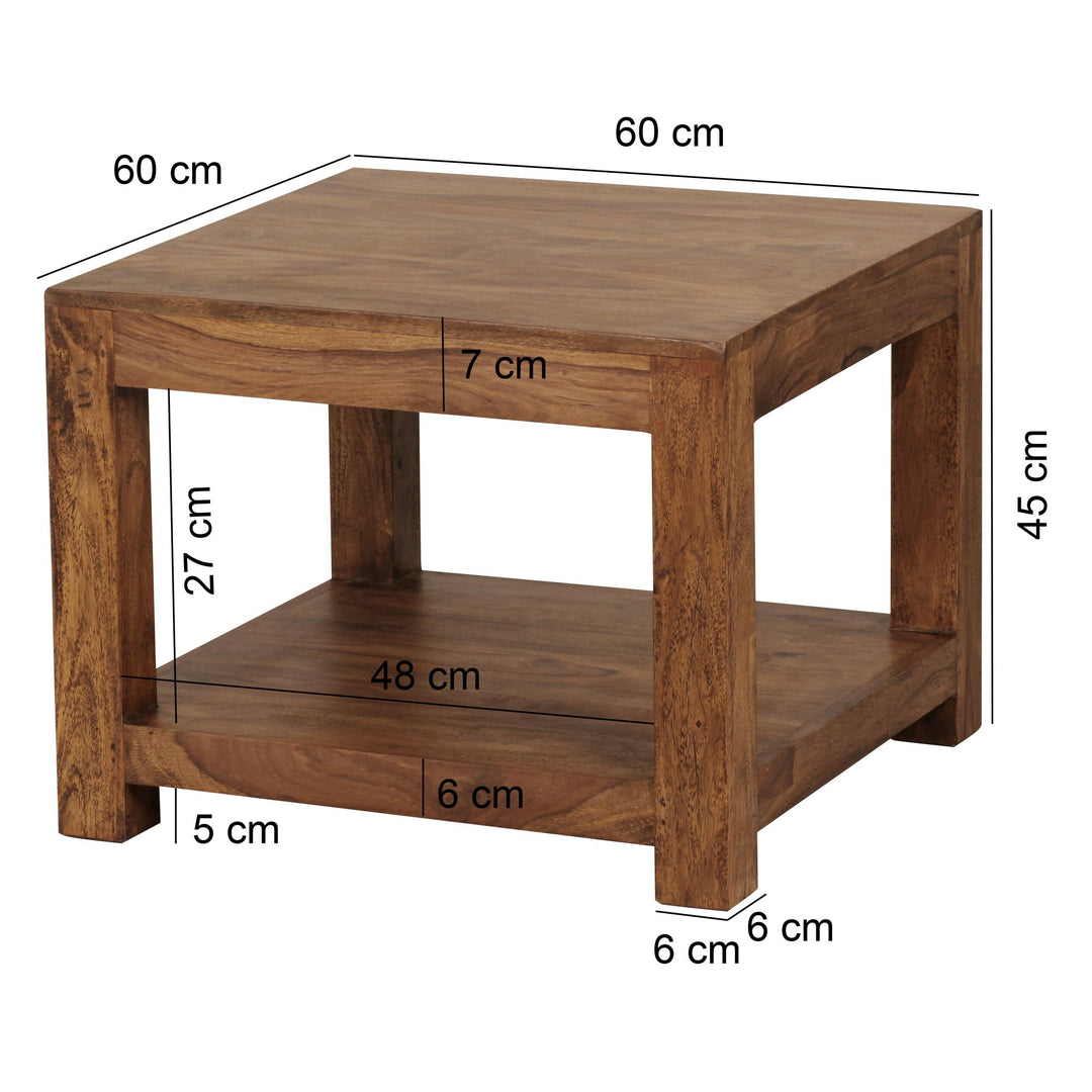 Couchtisch NAKO Massivholz_ Landhausstil_ Ablagefach_ robust_ pflegeleicht - KADIMA DESIGN_Farbe_ Braun_ Größe_ 60x60x45 cm_