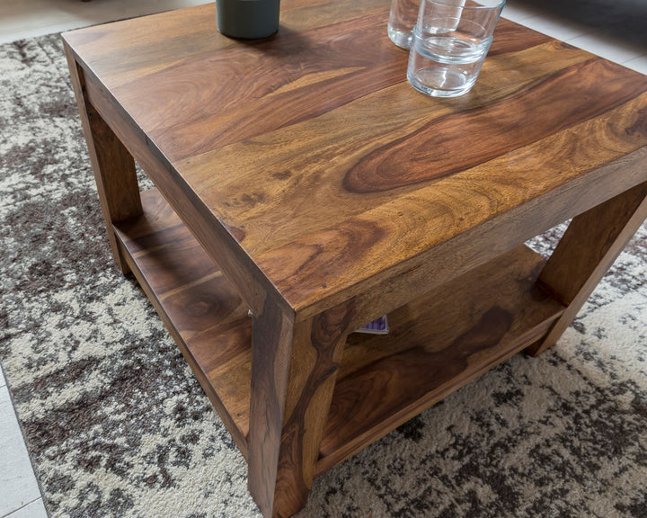 Couchtisch NAKO Massivholz_ Landhausstil_ Ablagefach_ robust_ pflegeleicht - KADIMA DESIGN_Farbe_ Braun_ Größe_ 60x60x45 cm_