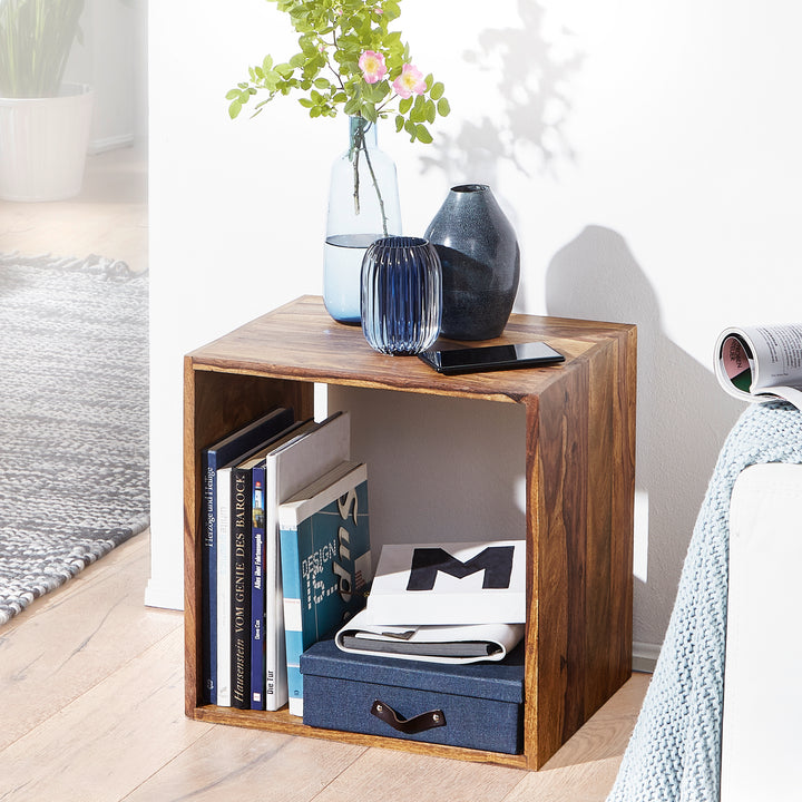 Cube Regal NAKO_ Massivholz_ Beistelltisch/Bücherregal_ vielseitig_ pflegeleicht - KADIMA DESIGN_Farbe_ Braun_ Größe_ 43x33x43 cm_