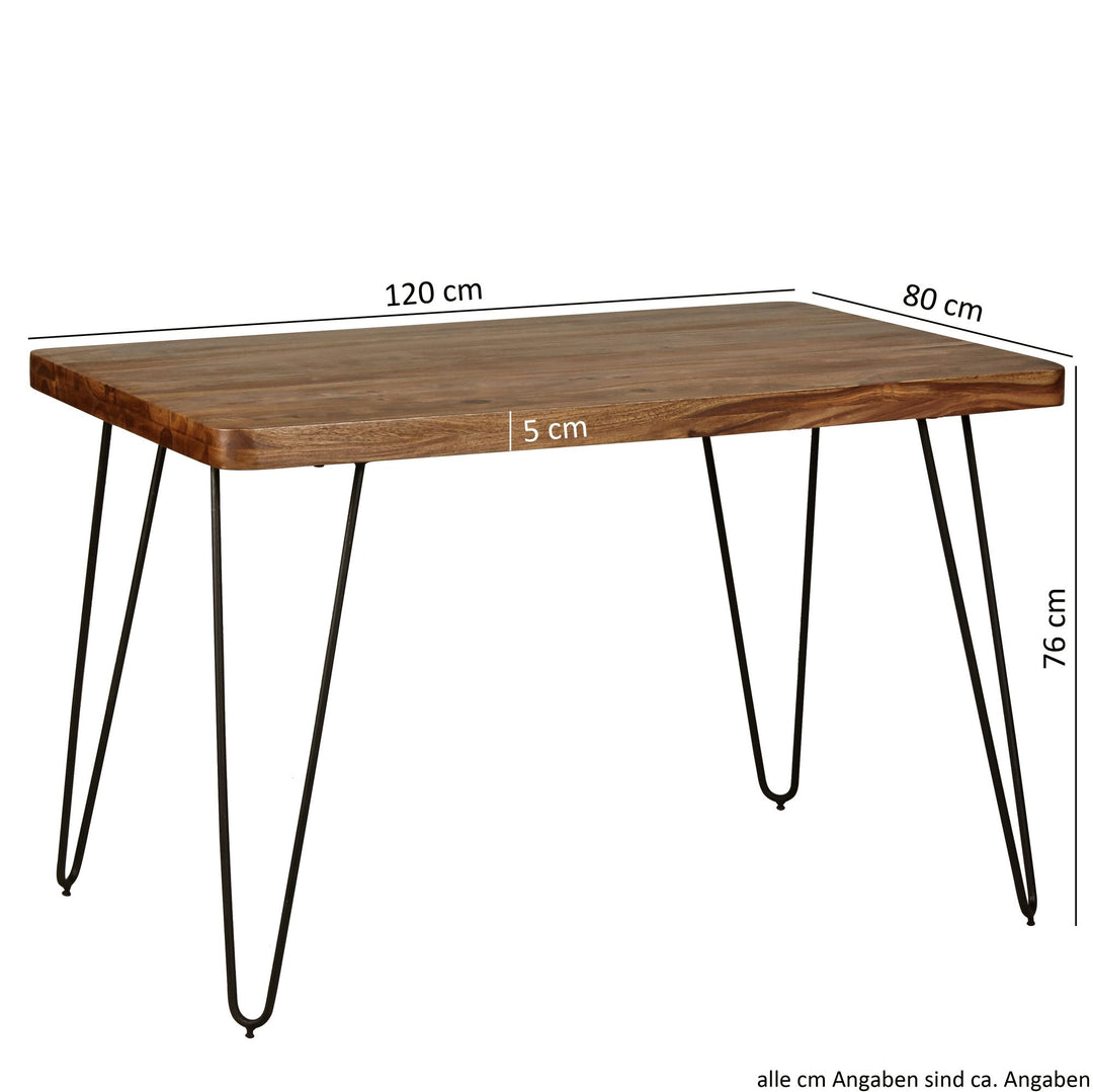Esstisch BALU Massivholz_ 180x80 cm_ 4 Metallbeine_ handgefertigtes Unikat_ einfacher Aufbau - KADIMA DESIGN_Farbe_ Braun_ Größe_ 120x80x76 cm_
