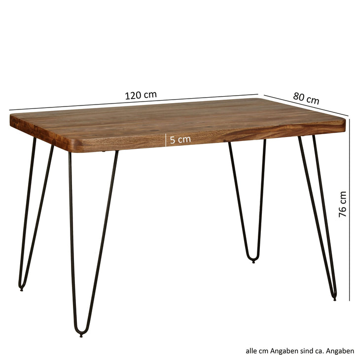Esstisch BALU Massivholz_ 180x80 cm_ 4 Metallbeine_ handgefertigtes Unikat_ einfacher Aufbau - KADIMA DESIGN_Farbe_ Braun_ Größe_ 120x80x76 cm_