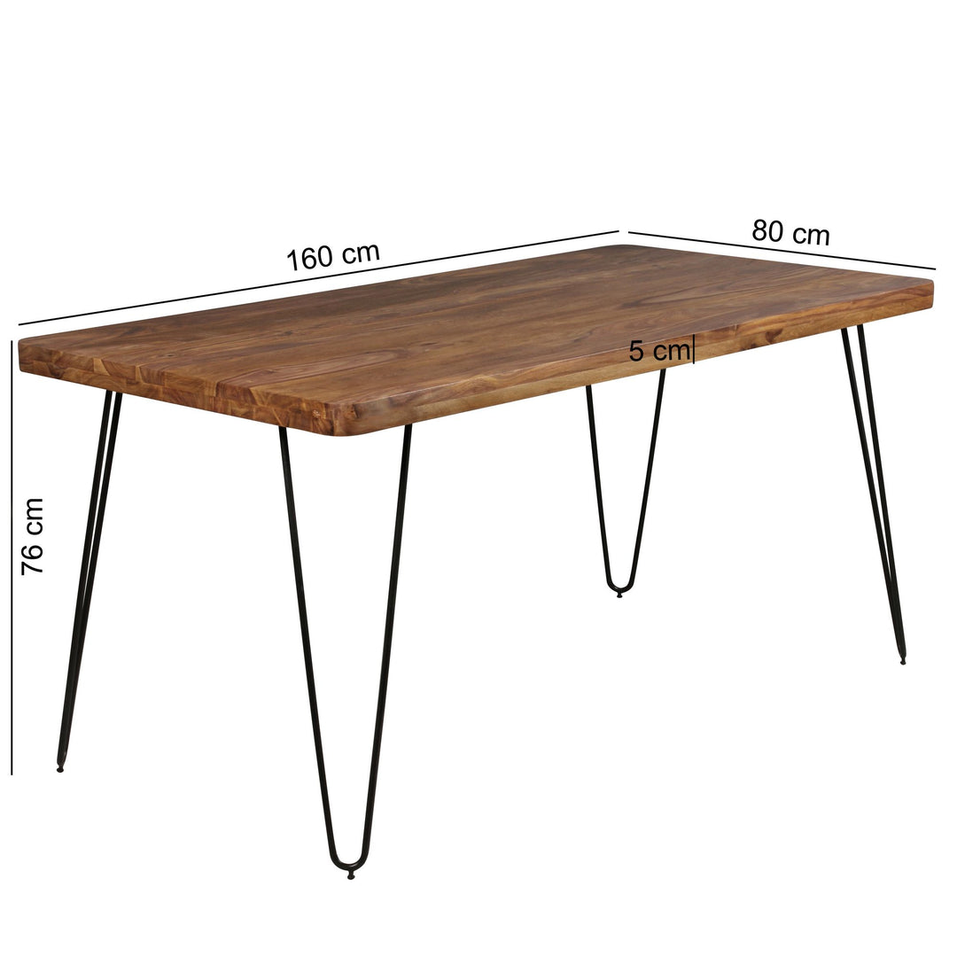 Esstisch BALU Massivholz_ 180x80 cm_ 4 Metallbeine_ handgefertigtes Unikat_ einfacher Aufbau - KADIMA DESIGN_Farbe_ Braun_ Größe_ 160x80x76 cm_