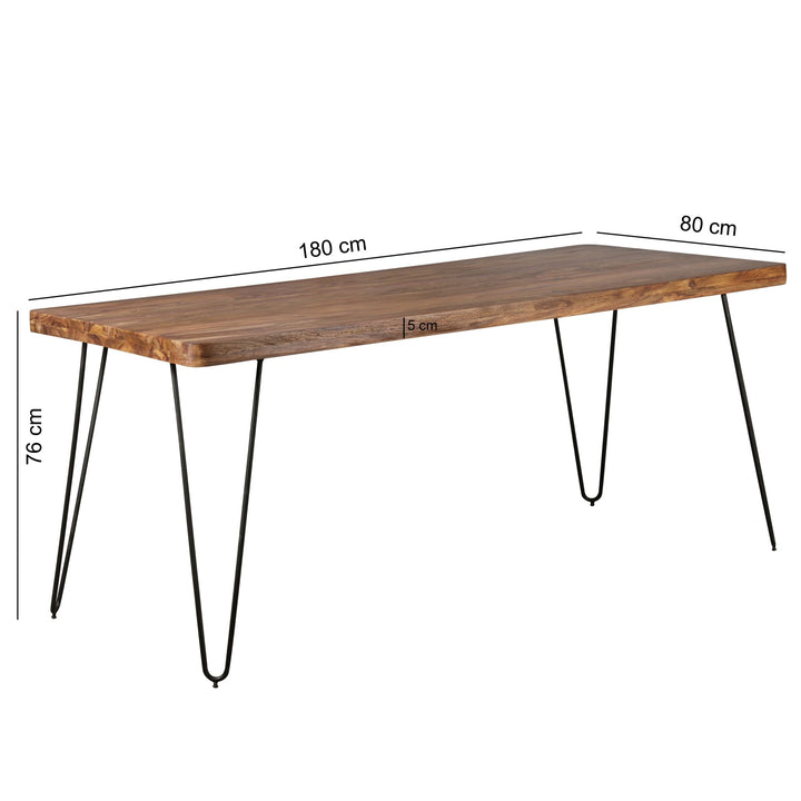 Esstisch BALU Massivholz_ 180x80 cm_ 4 Metallbeine_ handgefertigtes Unikat_ einfacher Aufbau - KADIMA DESIGN_Farbe_ Braun_ Größe_ 180x80x76 cm_