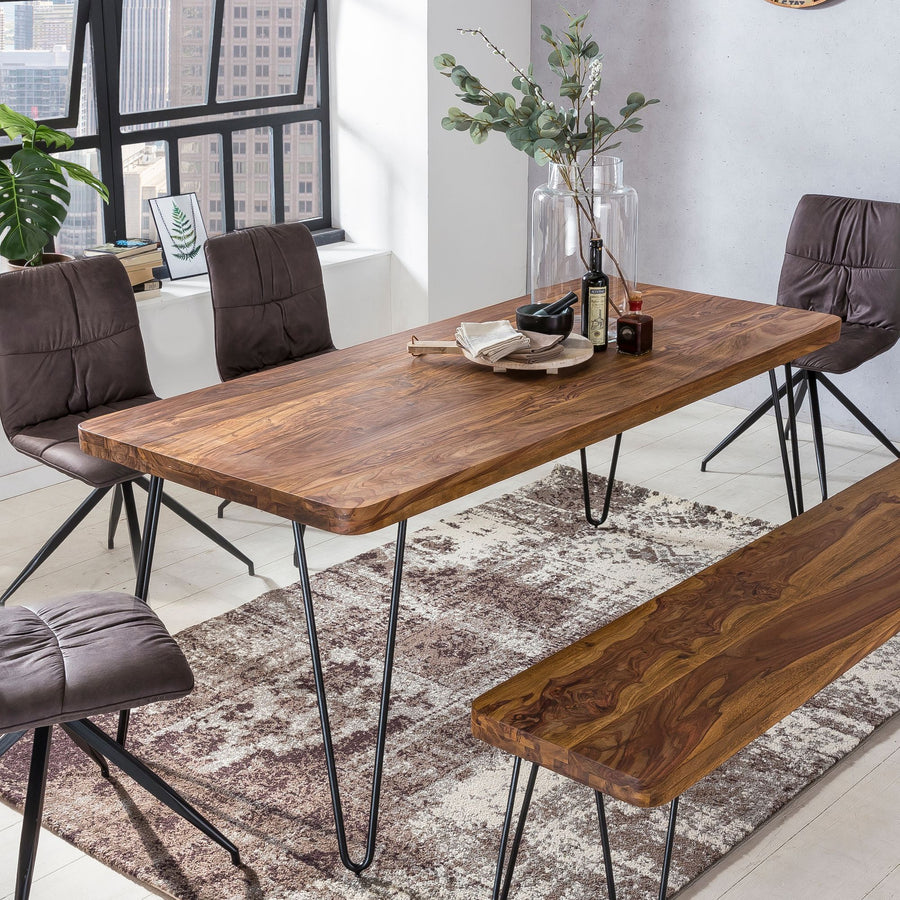 Esstisch BALU Massivholz_ 180x80 cm_ 4 Metallbeine_ handgefertigtes Unikat_ einfacher Aufbau - KADIMA DESIGN_Farbe_ Braun_ Größe_ 200x80x76 cm_