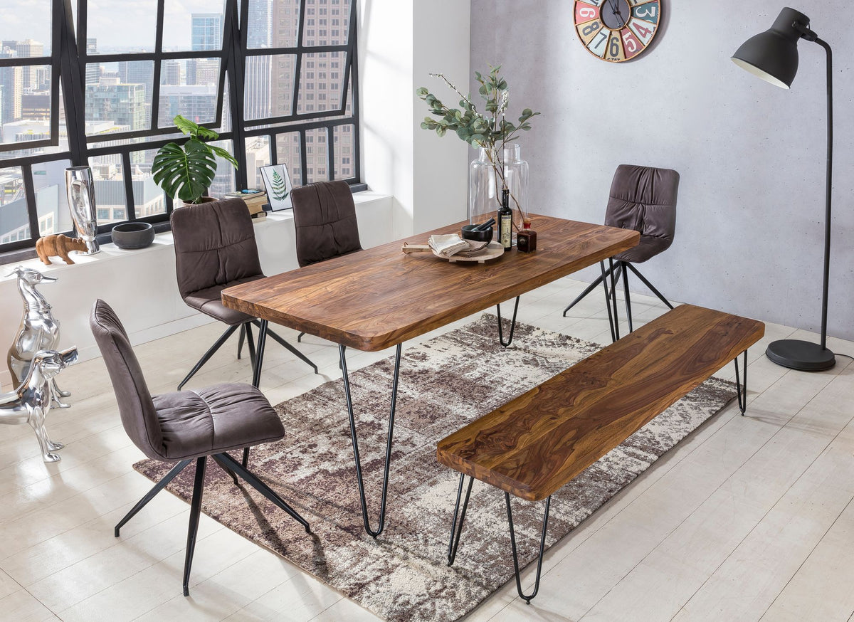 Esstisch BALU Massivholz  180x80 cm  4 Metallbeine  handgefertigtes Unikat  einfacher Aufbau - KADIMA DESIGN Farbe  Braun  Größe  200x80x76 cm