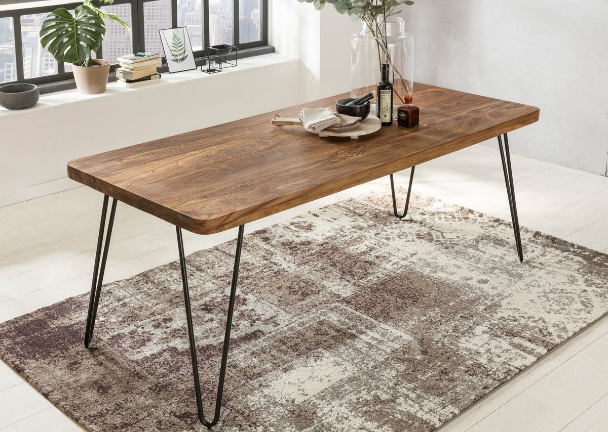Esstisch BALU Massivholz  180x80 cm  4 Metallbeine  handgefertigtes Unikat  einfacher Aufbau - KADIMA DESIGN Farbe  Braun  Größe  200x80x76 cm