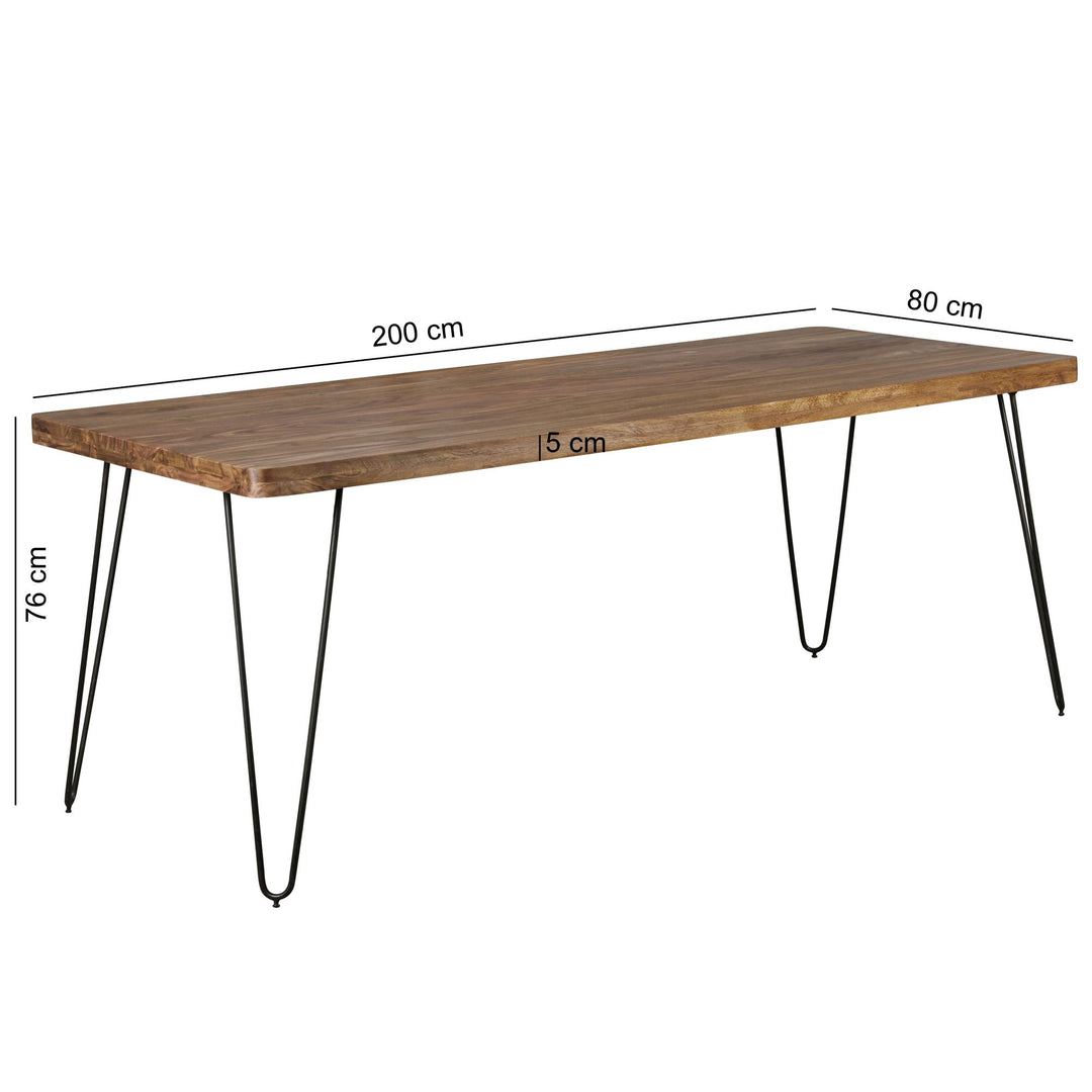 Esstisch BALU Massivholz_ 180x80 cm_ 4 Metallbeine_ handgefertigtes Unikat_ einfacher Aufbau - KADIMA DESIGN_Farbe_ Braun_ Größe_ 200x80x76 cm_
