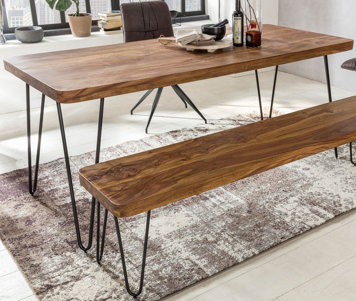 Esstisch BALU Massivholz  180x80 cm  4 Metallbeine  handgefertigtes Unikat  einfacher Aufbau - KADIMA DESIGN Farbe  Braun  Größe  200x80x76 cm