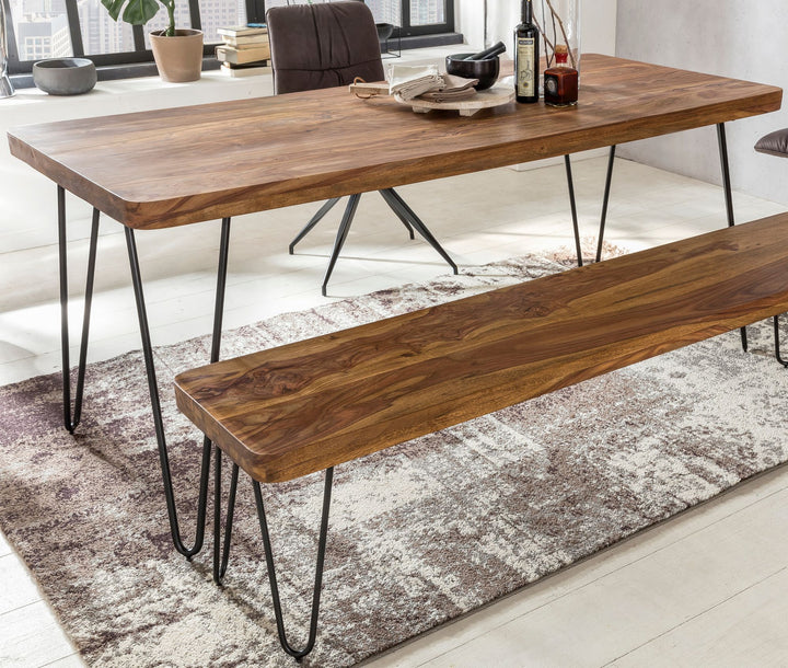 Esstisch BALU Massivholz_ 180x80 cm_ 4 Metallbeine_ handgefertigtes Unikat_ einfacher Aufbau - KADIMA DESIGN_Farbe_ Braun_ Größe_ 200x80x76 cm_
