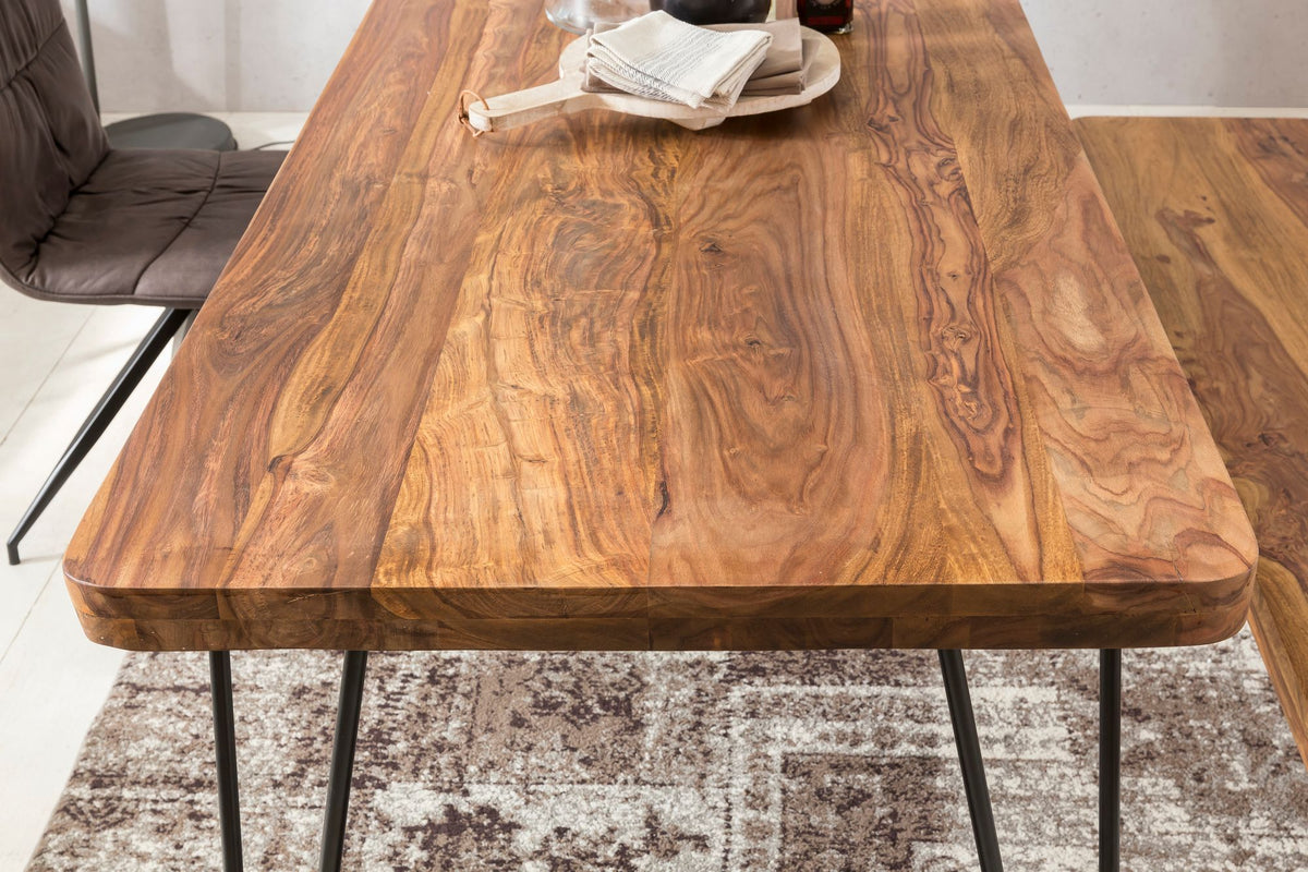Esstisch BALU Massivholz  180x80 cm  4 Metallbeine  handgefertigtes Unikat  einfacher Aufbau - KADIMA DESIGN Farbe  Braun  Größe  200x80x76 cm