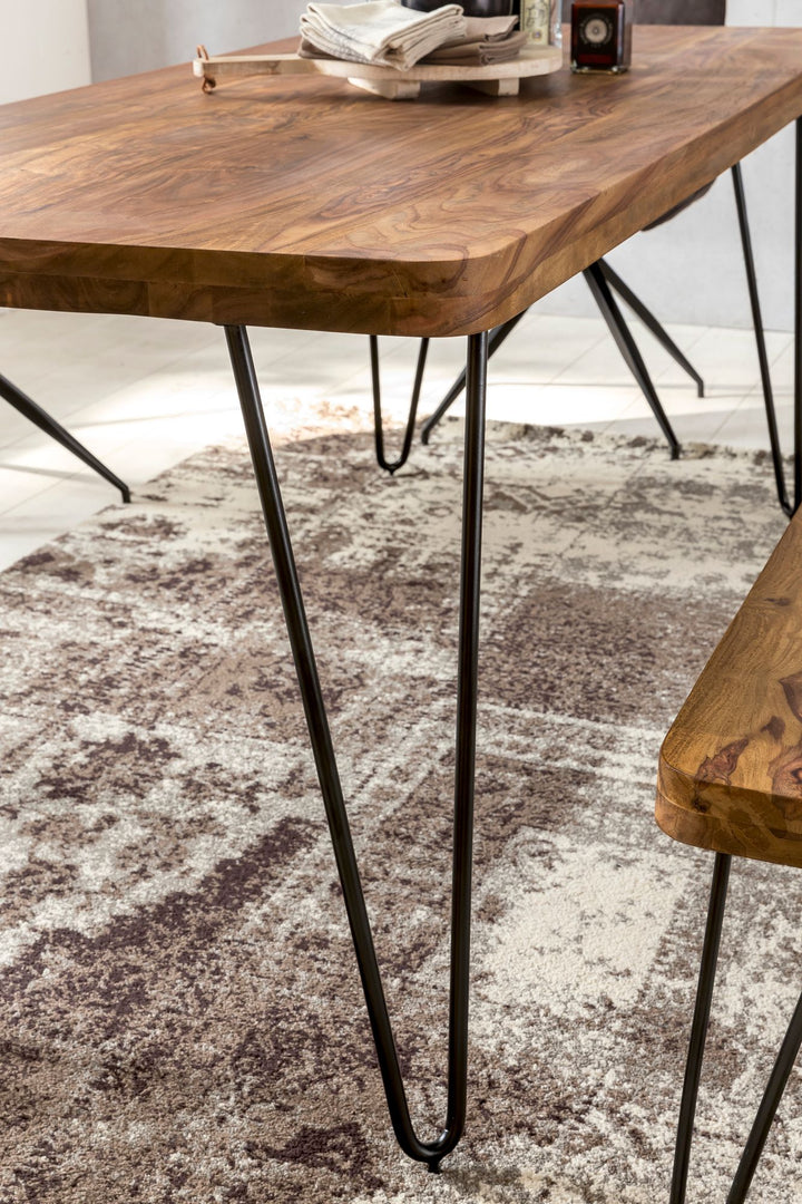 Esstisch BALU Massivholz_ 180x80 cm_ 4 Metallbeine_ handgefertigtes Unikat_ einfacher Aufbau - KADIMA DESIGN_Farbe_ Braun_ Größe_ 200x80x76 cm_