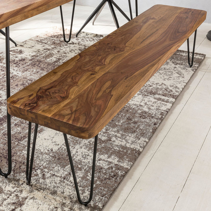 Sitzbank BALU Massivholz_ Landhausstil_ verschiedene Größen_ Metallbeine_ einfache Pflege - KADIMA DESIGN_Farbe_ Braun_ Größe_ 160x40x45 cm_