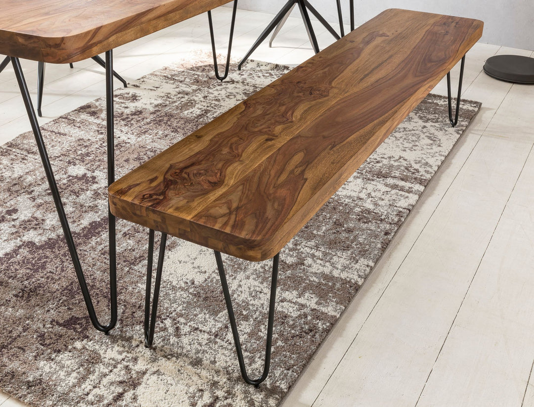 Sitzbank BALU Massivholz_ Landhausstil_ verschiedene Größen_ Metallbeine_ einfache Pflege - KADIMA DESIGN_Farbe_ Braun_ Größe_ 160x40x45 cm_