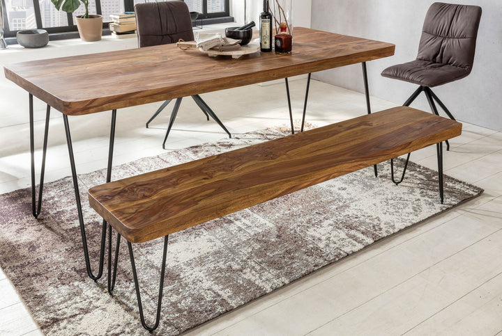 Sitzbank BALU Massivholz_ Landhausstil_ verschiedene Größen_ Metallbeine_ einfache Pflege - KADIMA DESIGN_Farbe_ Braun_ Größe_ 160x40x45 cm_
