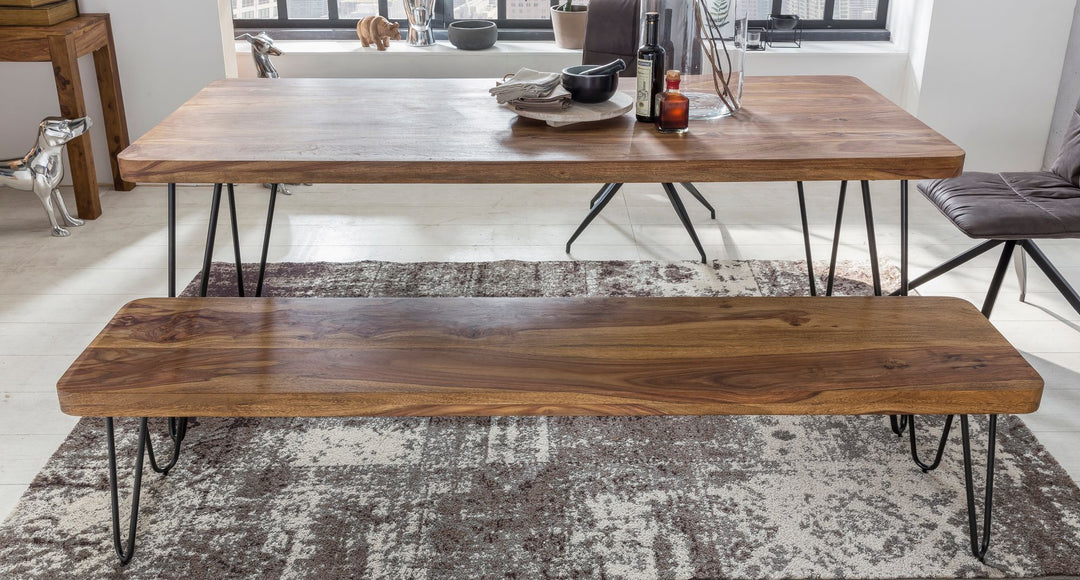 Sitzbank BALU Massivholz_ Landhausstil_ verschiedene Größen_ Metallbeine_ einfache Pflege - KADIMA DESIGN_Farbe_ Braun_ Größe_ 160x40x45 cm_