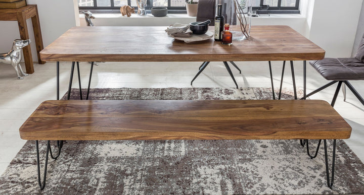 Sitzbank BALU Massivholz_ Landhausstil_ verschiedene Größen_ Metallbeine_ einfache Pflege - KADIMA DESIGN_Farbe_ Braun_ Größe_ 160x40x45 cm_