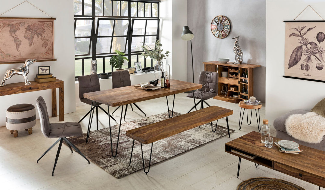 Sitzbank BALU Massivholz_ Landhausstil_ verschiedene Größen_ Metallbeine_ einfache Pflege - KADIMA DESIGN_Farbe_ Braun_ Größe_ 160x40x45 cm_