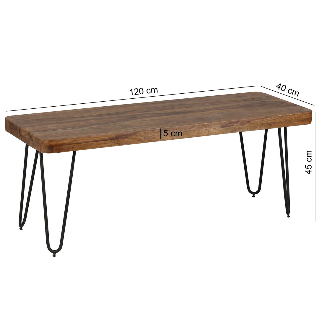 Sitzbank BALU Massivholz_ Landhausstil_ verschiedene Größen_ Metallbeine_ einfache Pflege - KADIMA DESIGN_Farbe_ Braun_ Größe_ 120x40x45 cm_
